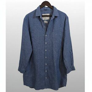 Frank & Eileen Mary 100% Italian Linen Blue Shirtdress Large